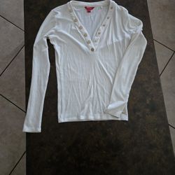 GUESS Women's White Button Accent V-Neck 