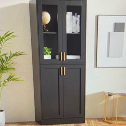 70” Tall Black Pantry/Display Cabinet