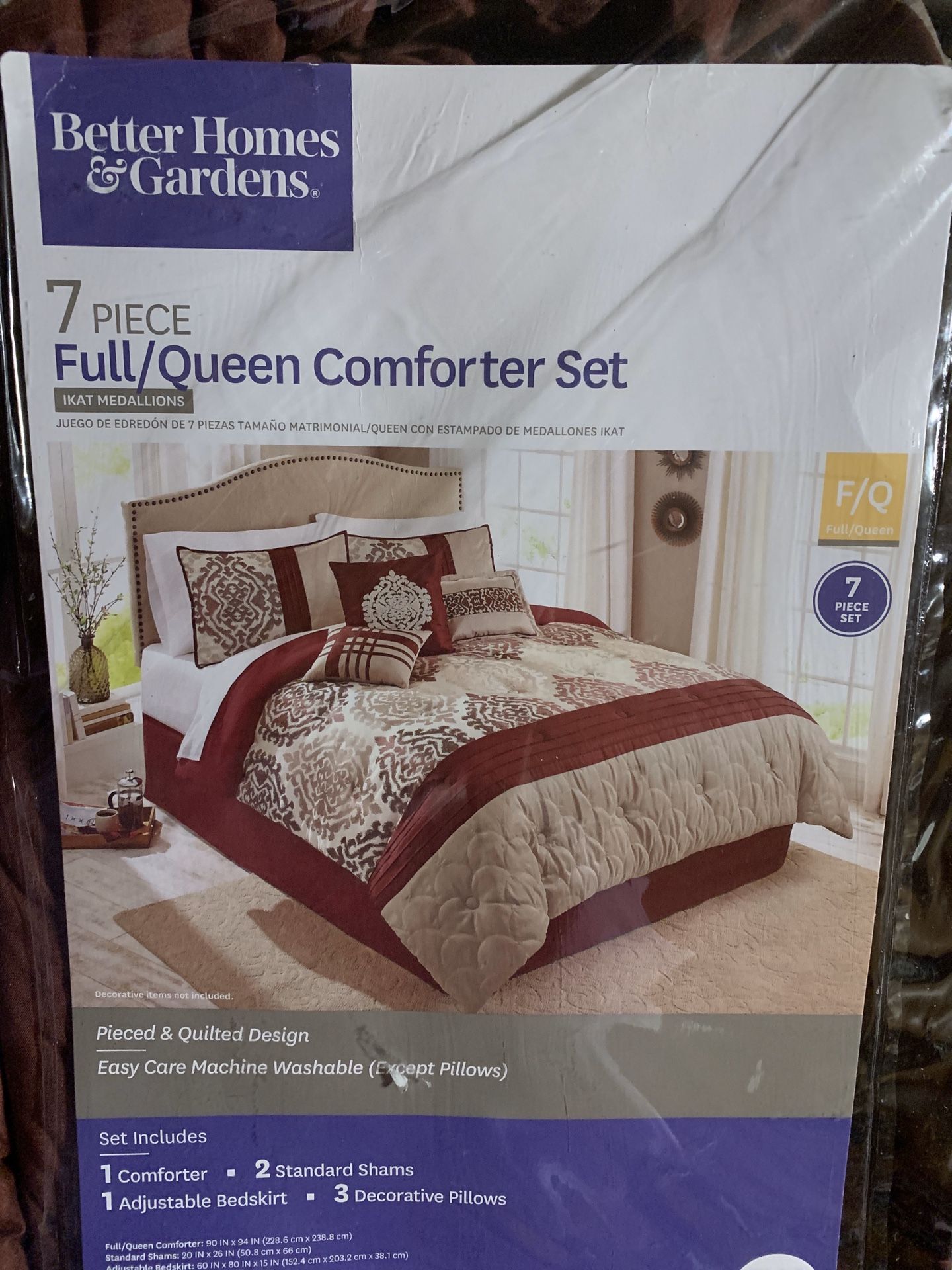 Better Homes & Gardens Full/Queen Ikat Red Comforter Set, 7 Piece