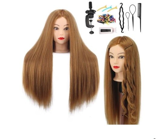 Mannequin Head Human Hair, 80% Real Hair 26-28" Cosmetology Mannequin Head Hair Styling Hairdressing Practice Training Doll Heads with Clamp