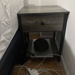 Wood Gray Bedside Table, Nightstand with drawer