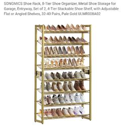 Shoe Rack, 8-Tier Shoe Organizer, Metal Shoe Storage for Garage, Entryway, Set of 2, 4-Tier Stackable Shoe Shelf, with Adjustable Flat or Ang
