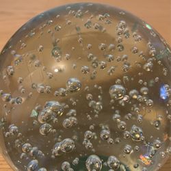 Vintage Large 4" Clear Art Glass Controlled Bubble Round Paperweight