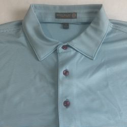 Peter Millar Summer Comfort E4 Men’s Large Blue White Stripe Golf Polo Shirt