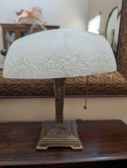 Vintage Floral Glass Bankers Desk Lamp