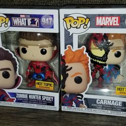 Carnage and Zombie Hunter Spidey Funko pop Hot topic Exclusive 
