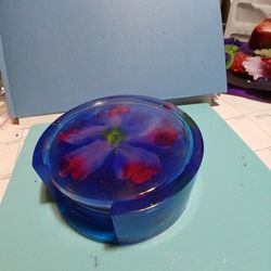 Vibrant Blue With Hawaiian Flower Coaster Set