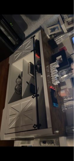 White Farmhouse Style TV Console Cabinet