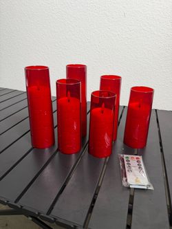 Set of 6 Red LED Flameless Candles with Remote. Flickering flameless LED candles. NEW!