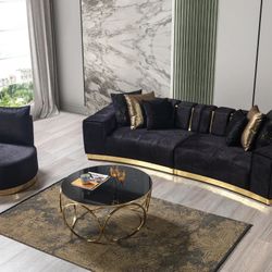 Michelle Black Curved Velvet Sectional