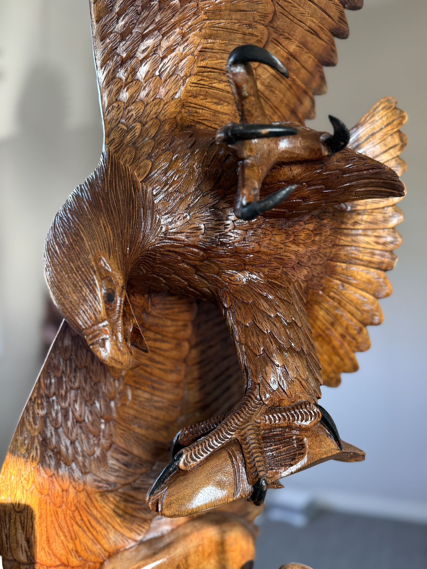Hand Carved Eagles Sculpture 40”H