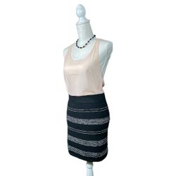 Rock & Republic Black Silver Stripes Knit Stretch Mini Skirt Sz M