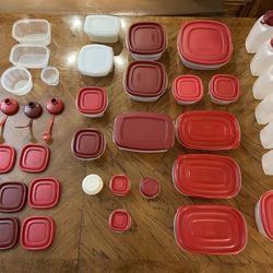 Random Lot of Rubbermaid Storage Containers - 63 Pieces Total (Lids Counted as Separate Pieces)