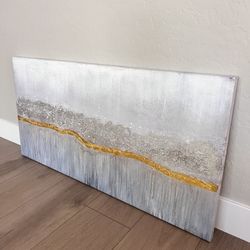 48x24 Extra LARGE Blue/Grey & Silver/Gold Foil/Glitter Textured Canvas Wall Art