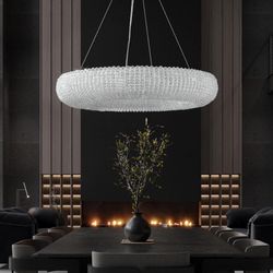 Crystal Chandeliers Modern Ceiling Lights Fixtures Pendant Lighting Orb Ring Chandelier Contemporary Adjustable Stainless Steel Cable for Living Room 