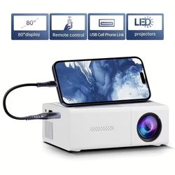 Portable Mini Projector with Native 1080P Support, USB-Powered Cube Design with Screen Mirroring, HDMI/USB/AV/SD Inputs, Built-in Speaker – Ideal for 