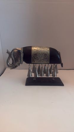 Vintage Wood & Metal Elephant Figurine with 10 bells