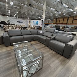 Costco top grain leather power recliner sectional with power headrests