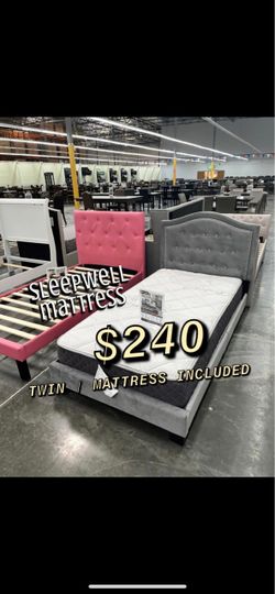 Twin size bed frame with pillow top mattress included