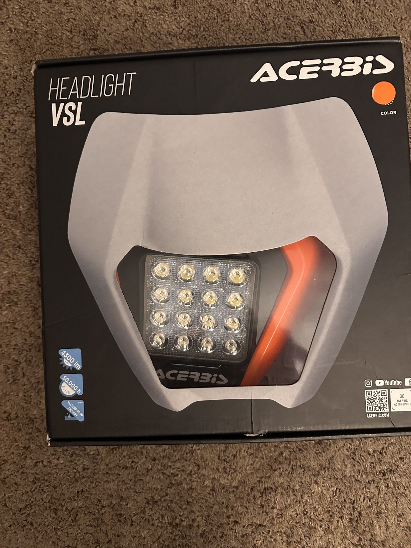 NEW Acerbis VSL LED Headlight for KTM – 4300 Lumen / Orange
