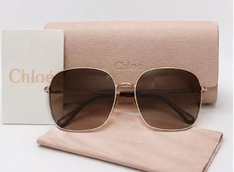 Authentic Chloé Women’s Square Sunglasses Gold Metal Frame Brown Gradient Lenses