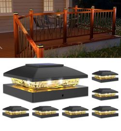 6 Pack, Solar Fence, 4x4 Solar Post Cap Light, Outdoor Waterproof for Wooden/Vinyl Post,Black