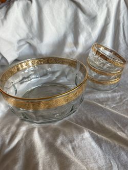 Vintage Arcoroc France Gold Filigree Glass Bowl