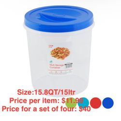 Storage Container 15.8 QT / 15.0L with Screw Top & 4 Color Lids | Crystal Clear Bottom | Model #CRYSTAL 10 - 14801