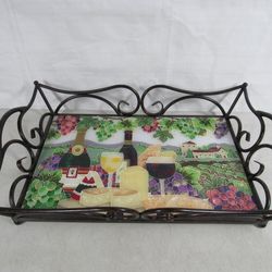 Joan Baker Designs Wine & Cheese Stained Glass Serving Tray
