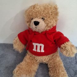 M&M Teddy Bear Plush in Red Hoodie – 14” Stuffed Animal Collectible