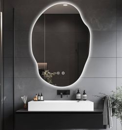 Irregular LED Bathroom Mirror With Lights,Asymmetrical Led Bathroom Vanity Mirror For Wall With Front And Backlit, Anti Fog, 3 Colors And Dimmable Lig