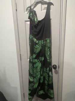 Black Tropical Leaf Print Maxi jumpsuit