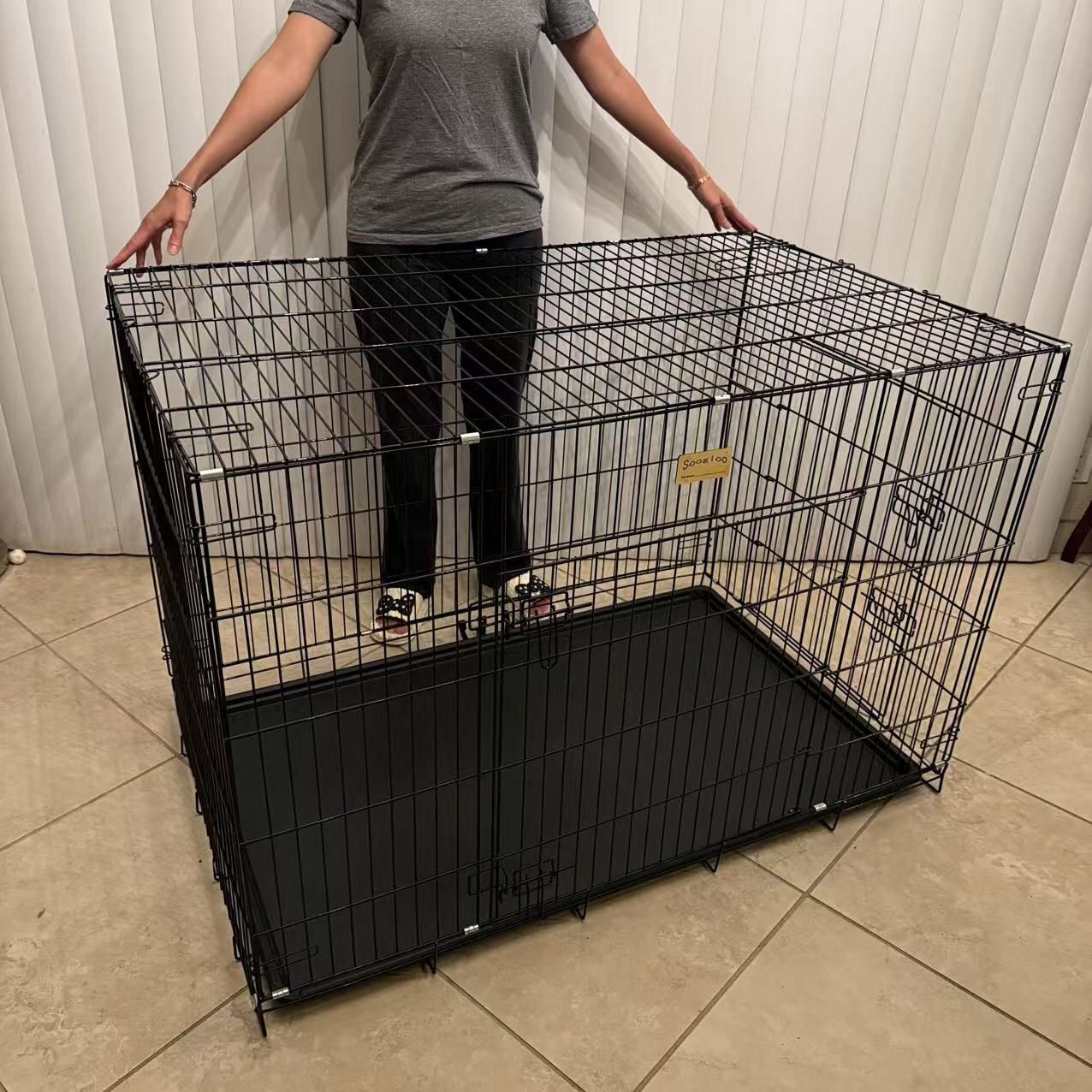 New In Box 48x29x31 Inch Tall 2 Door Folding Collapsible Dog Cage Crate Kennel With Divider And Removable Tray