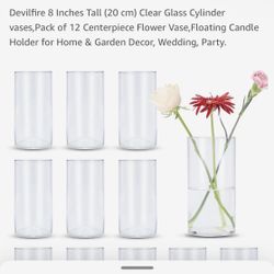 Wedding/party Decor 8” Tall Clear Glass Cylinder Vases