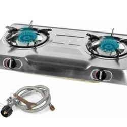 30,000BTU Double Burner Stove Auto Ignition Cooktop Outdoor LPG Propane Camping 2 Stove Burner Portable Stove Burner, Stainless Steel
