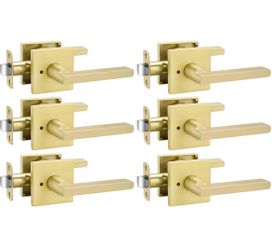 Gold Door Handles Interior, Zinc Alloy Heavy Duty Brushed Gold Interior Door Handles for Bedroom Bat