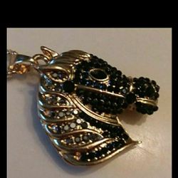 Beautiful! Betsey Johnson Gold & Black Crystal Horse Charm w/Free Chain
