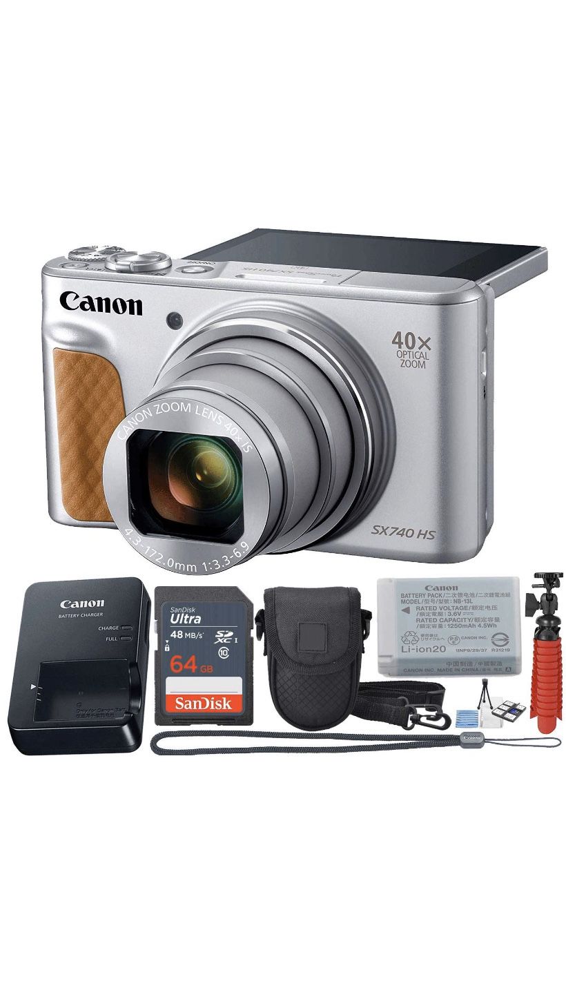 Canon PowerShot SX740 Digital Camera w/40x Optical Zoom & 3 Inch Tilt LCD - 4K Video, wi-fi, NFC, Bluetooth Enabled (Silver)