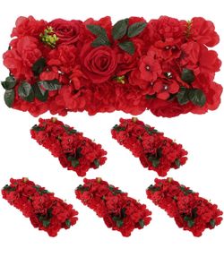 6 PCS Wedding Arch Artificial Flower Panels, Red Faux Floral Swags with Rose and Hydrangea Style Flowers for Backdrop, Wall Decor, Table Centerpiece,