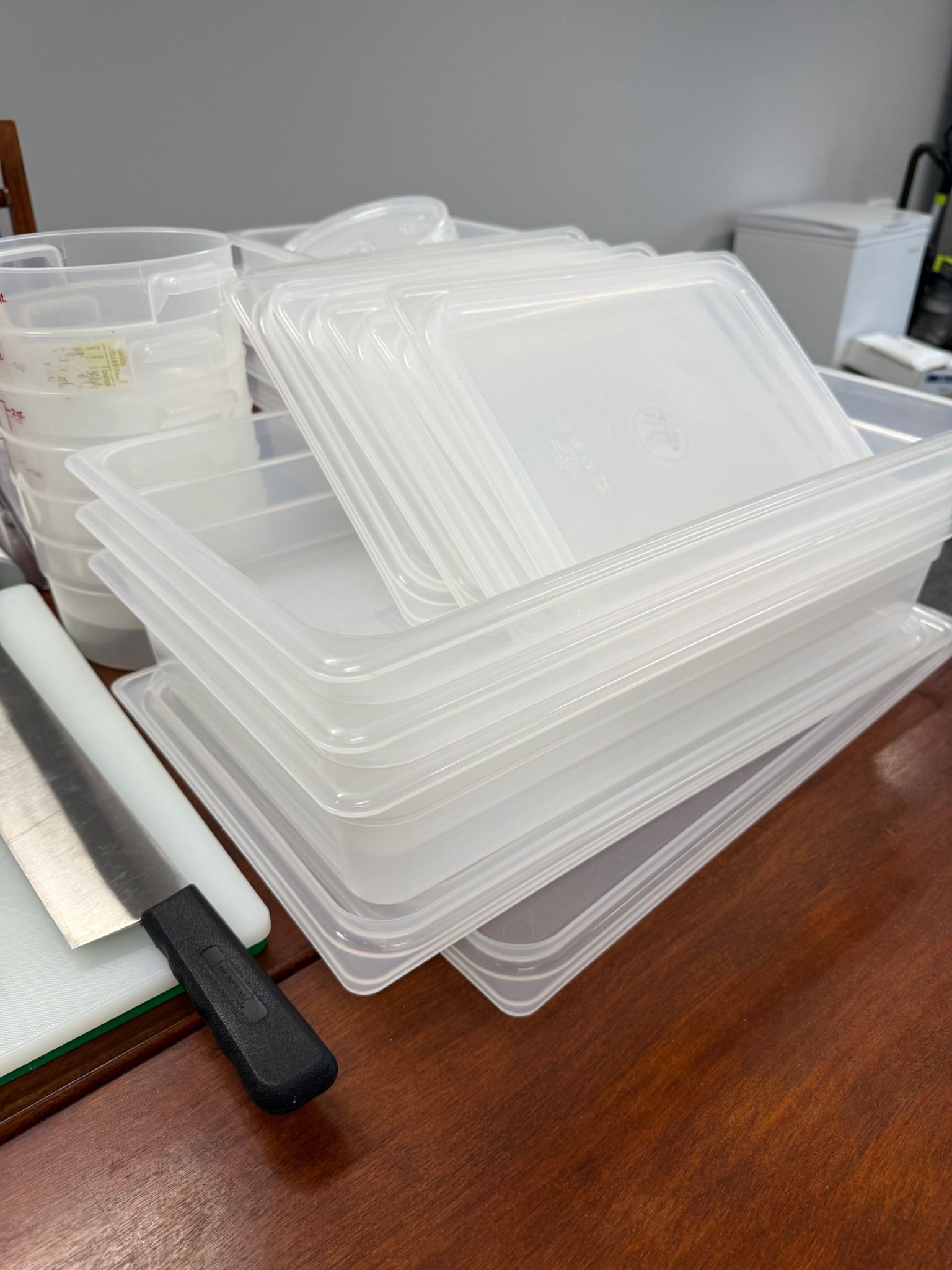 Kitchen prep supplies for catering or restaurant.