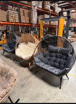 New assembled double eggs chair with Beige and dark gray cushion.