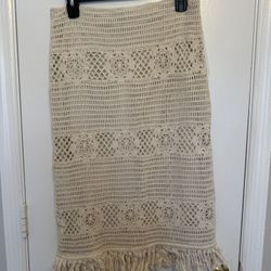 AQUA Crochet Fringe Midi Skirt Size M