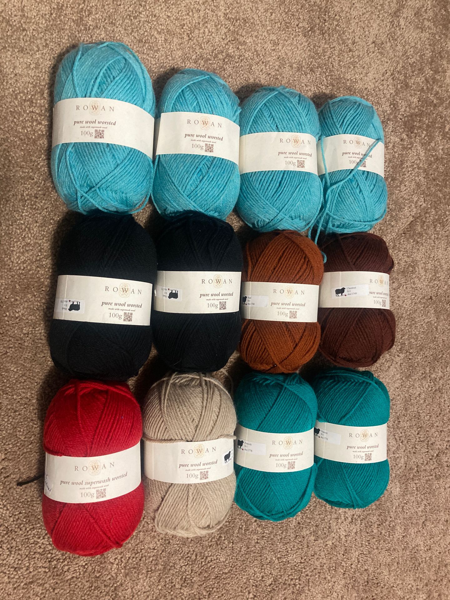 Rowan and Carlton pure wool dk and super wash worsted yarn