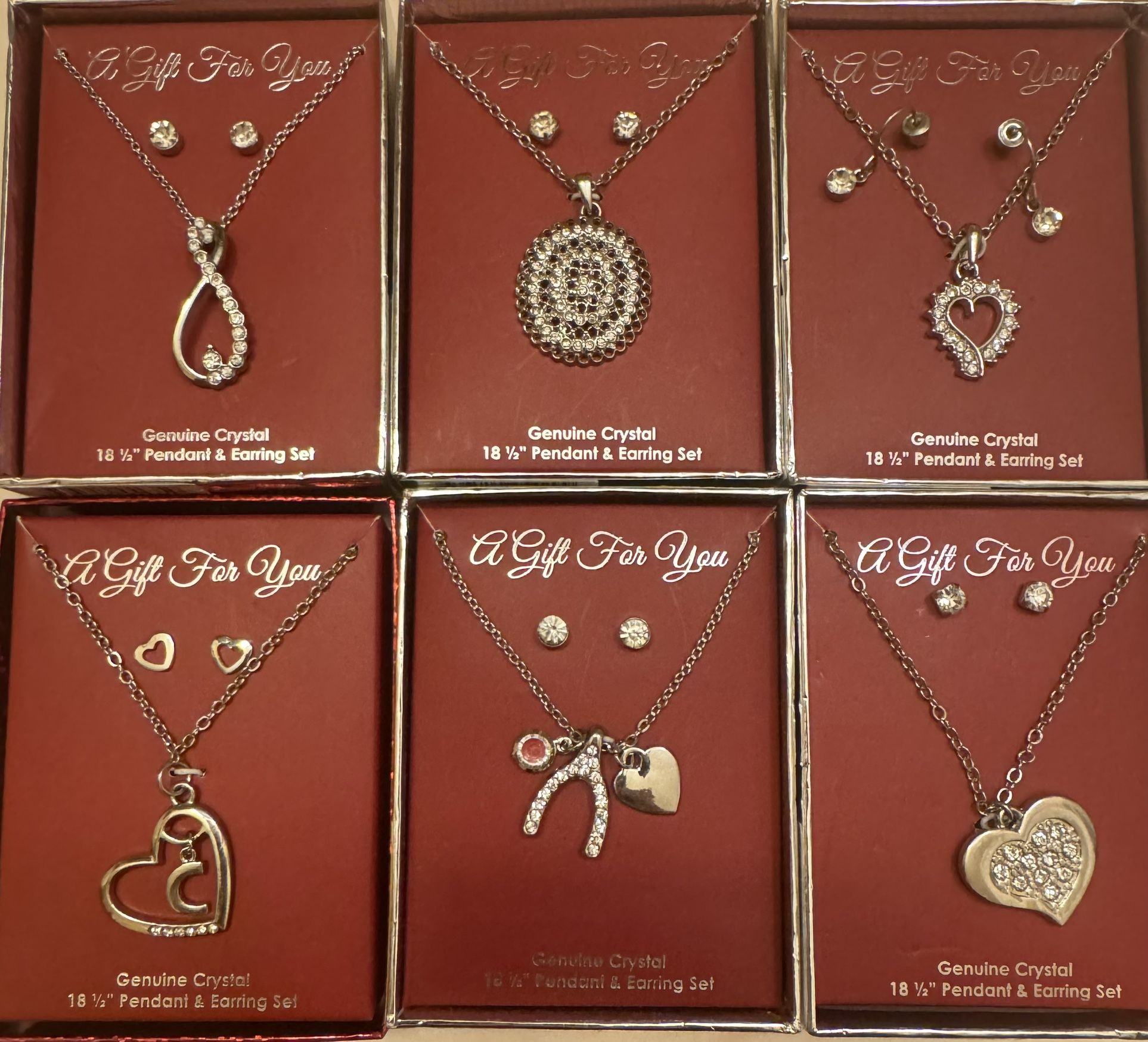 NEW BOXED GENUINE CRYSTAL NECKLACE & EARRING SETS, SILVER AND GOLD TONE 18"