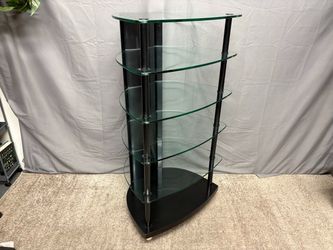 6-Tier Glass Media Shelf w/ Black Frame