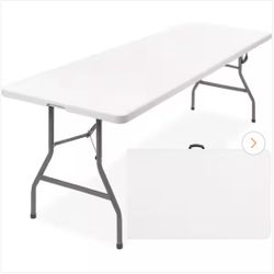 8 ft. White Adjustable Height Fold-in-Half Steel Outdoor Picnic Folding Table