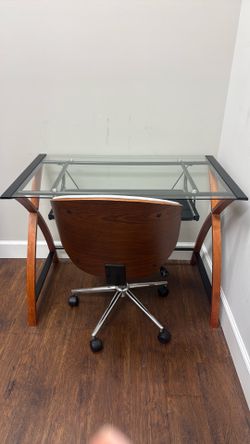 Modern Glass Desk and Tilt/Adjustable  Chair Set