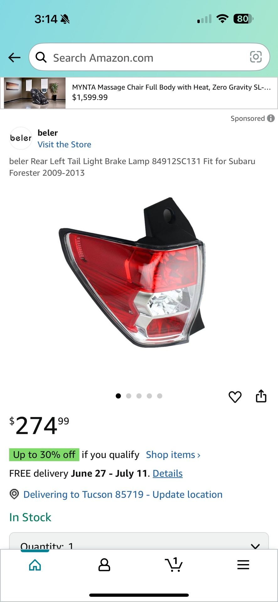 Tail Light 2009-2013 Subaru Forester