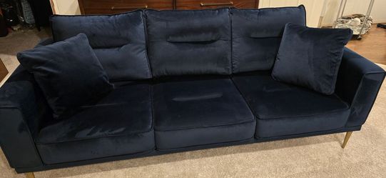 BLUE VELVET COUCH - LIKE NEW