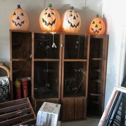 4 Piece Solid Wood/ Glass, Lighted Antique Shelves